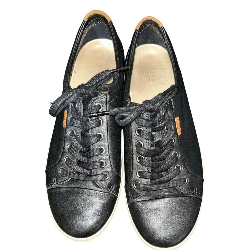 ECCO Soft Black Leather Low Top Sneakers Lace Up Shoes Size 40 - Picture 3 of 7